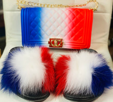 Load image into Gallery viewer, Red/ White/ Blue Jelly Purse & Slipper Set