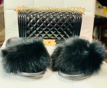 Load image into Gallery viewer, Shiny Black Jelly Purse and Slipper Set